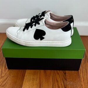 kate spade White Leather Sneakers with Black Spade Detail